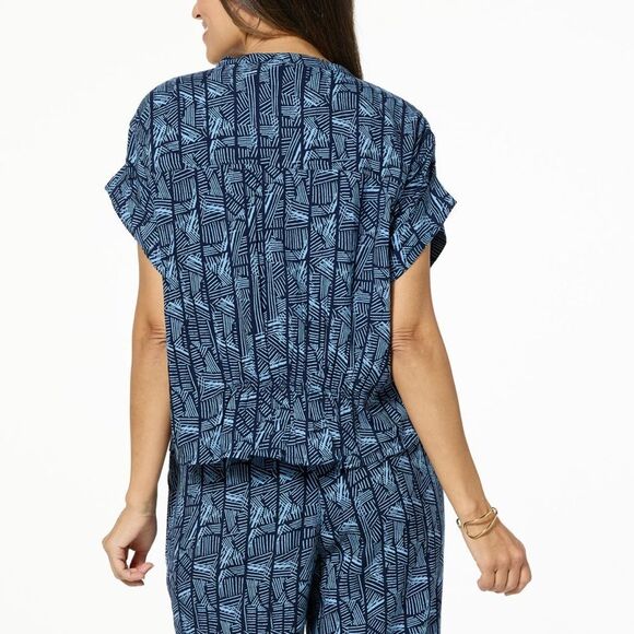 G By Guiliana Gathered Dolman-Sleeve Top Indigo Combo S NWT IN PACKAGE - Picture 2 of 8